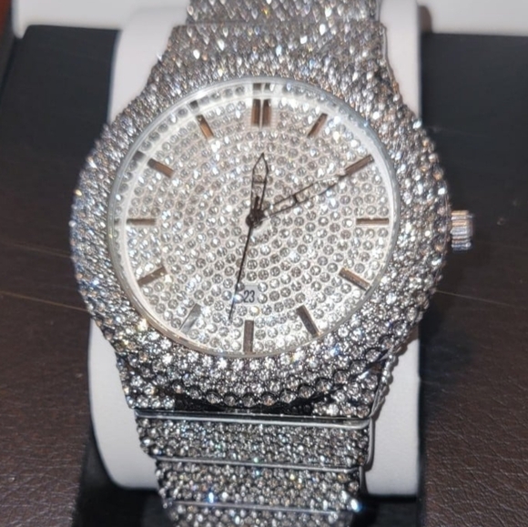 Mens Full Iced Out Hip Hop Bling Simulated Diamond Quartz Watch & Iced C… - Picture 5 of 6